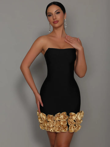Potter Strapless Bandage Flower 3D Flowers Hem Dress